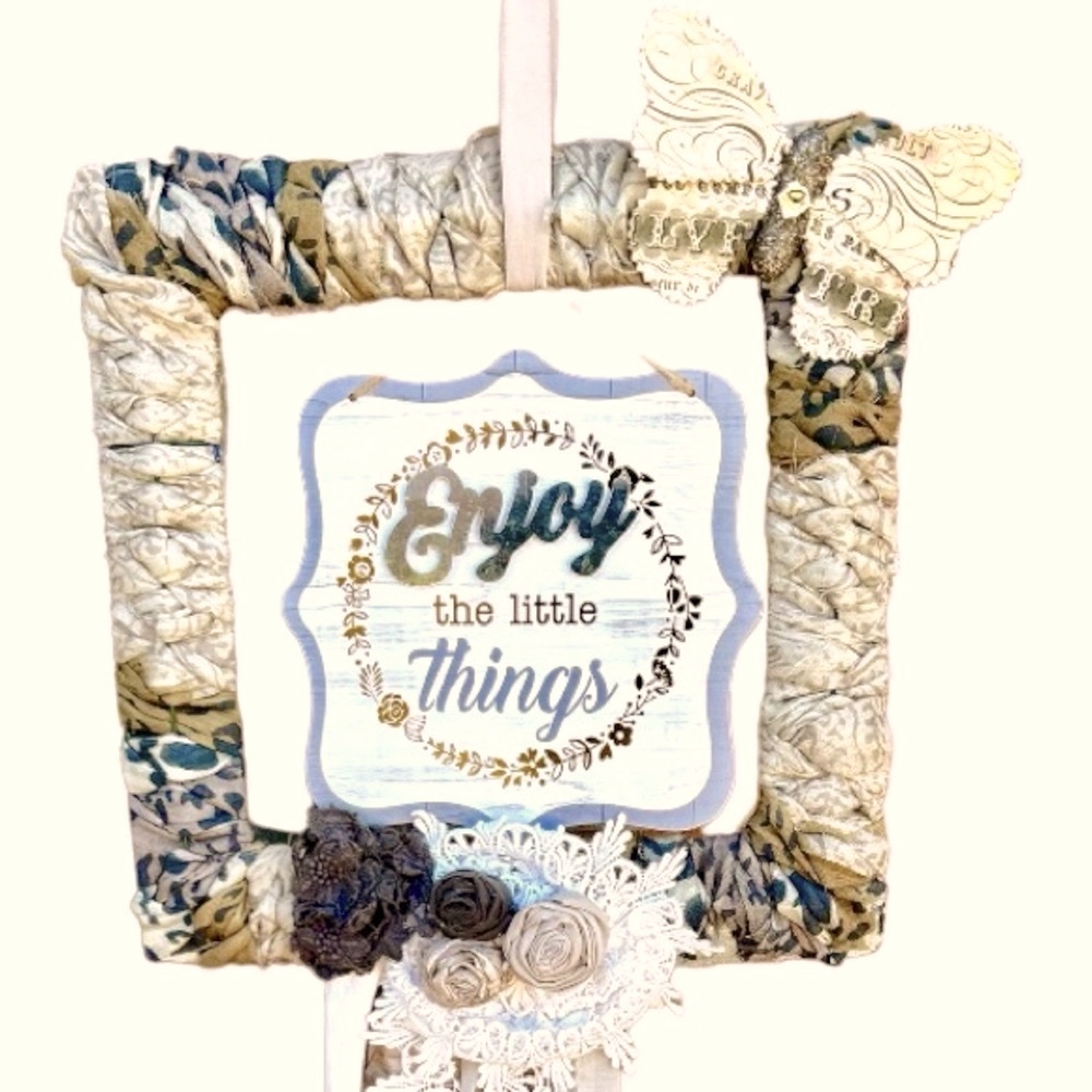 Hand Crafted Unique Repurposed Framed Art Enjoy The Little Things Decor 14 x 14